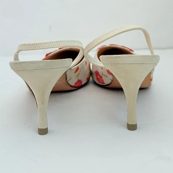 Manolo Blahnik Vintage Floral Embroidered & appliqué Slingback Kitten Pumps 43.5 - Picture 5 of 9